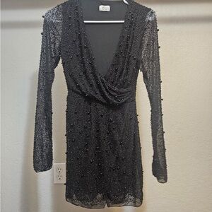Oh Polly Black Beaded Long Sleeve Dress